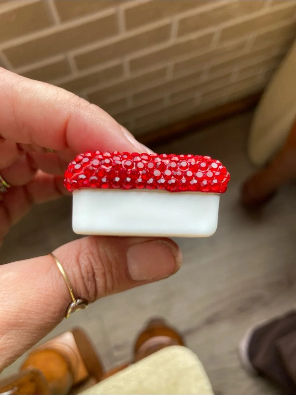 Hand Crafted Red Rhinestone Mini Pill Organizer